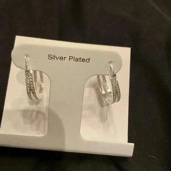 Silver Plated Hoop Crystal Earrings - Picture 4 of 4